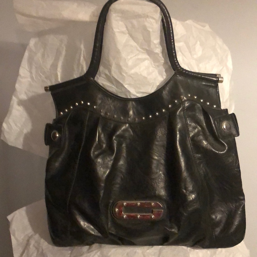 Black leather satchel.